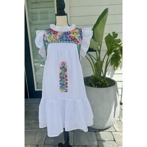 Embroidered White Ruffle Mini Dress Arroyo de Flores Boho Pockets Small